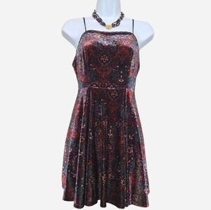 Velvet Paisley Bohemian Whimsygoth Brown Mini Dress Womens Size Small